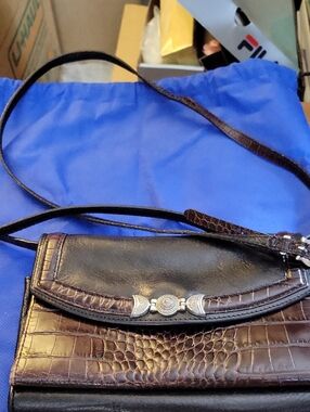 Brighton Brown Croc-Embossed Leather Crossbody with Silver Accent